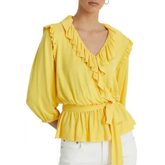 NWT Women's Lauren Ralph Lauren Belted Jersey Peplum Top - Picture 1 of 6